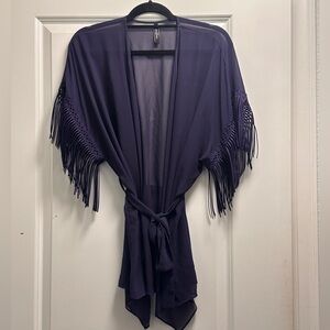 Elegant Purple Fringe Kimono beach cover up